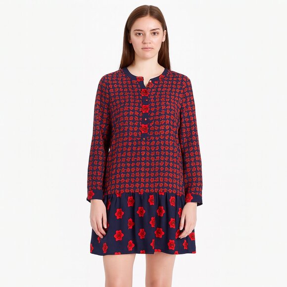 LOFT Dresses & Skirts - Ann Taylor LOFT Medium Petite Blue Red Floral Long Sleeve Shirt Dress